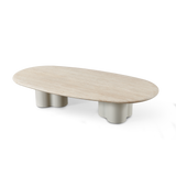 Porto Aluminum Pill Coffee Table 64" | Aluminum Asteroid Travertine Dark Grey