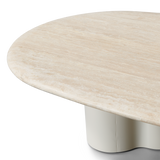 Porto Aluminum Pill Coffee Table 64" | Aluminum Asteroid Travertine Dark Grey