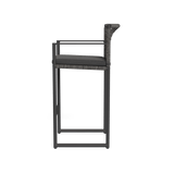 Loop Bar Stool | Aluminum Asteroid, Panama Grafito, Wicker Grey