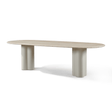 Porto Aluminum Pill Dining Table 108" | Aluminum Asteroid, Travertine Dark Grey,