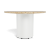 Santorini Outdoor Stone Round Dining Table 48" | Aluminum White, Travertine Natural,