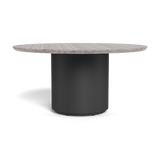 Santorini Outdoor Stone Round Dining Table 60" | Aluminum Asteroid, Travertine Dark Grey,