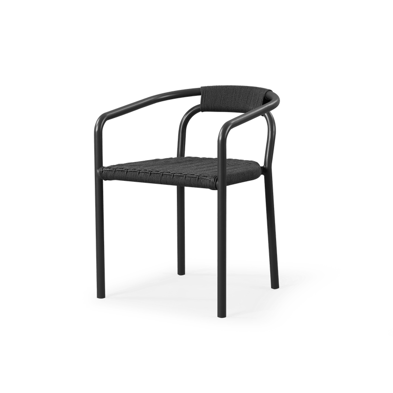 Leo Stacking Dining Chair | Aluminum Asteroid, Rope Dark Grey,