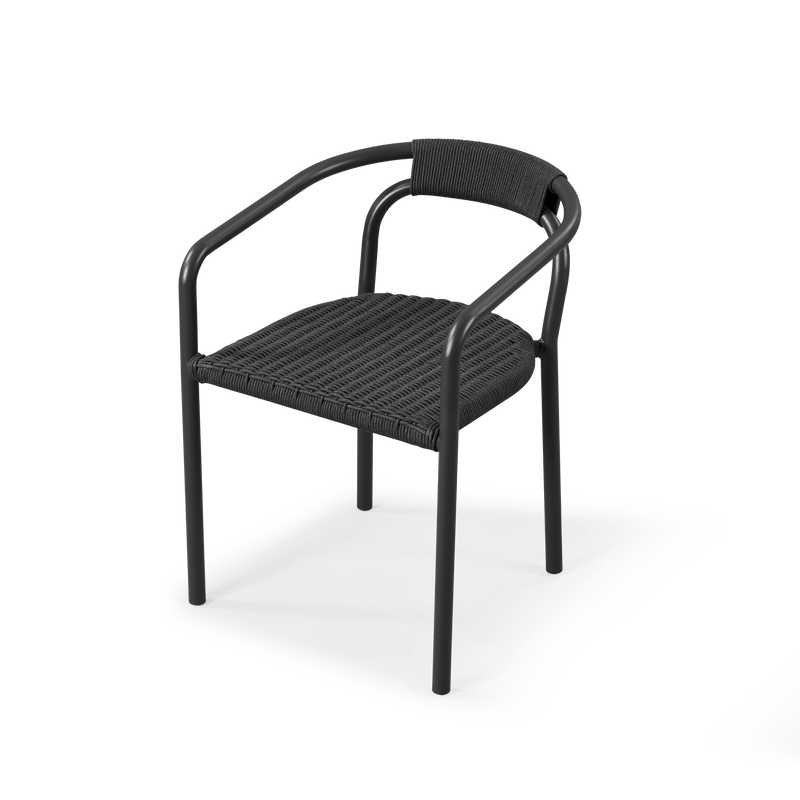 Leo Stacking Dining Chair | Aluminum Asteroid, Rope Dark Grey,