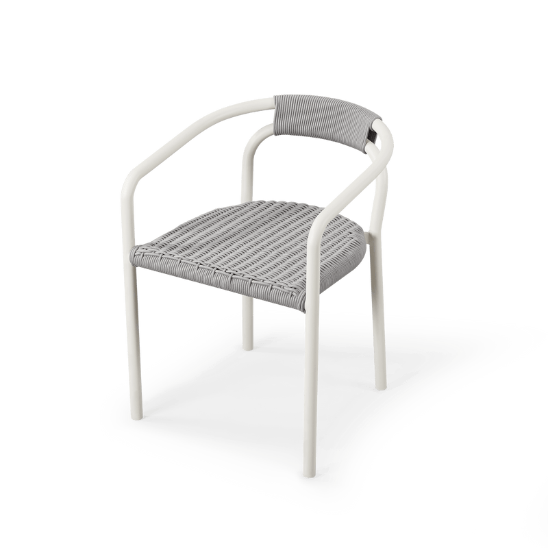 Leo Stacking Dining Chair | Aluminum White, Rope Light Grey,