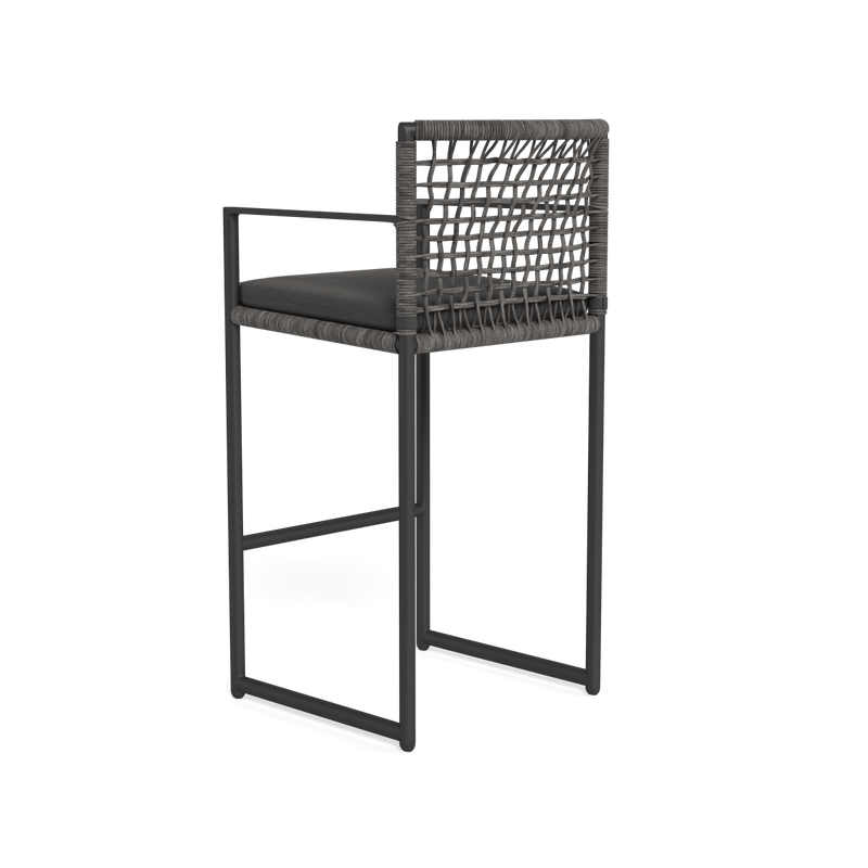 Loop Bar Stool | Aluminum Asteroid, Panama Grafito, Wicker Grey