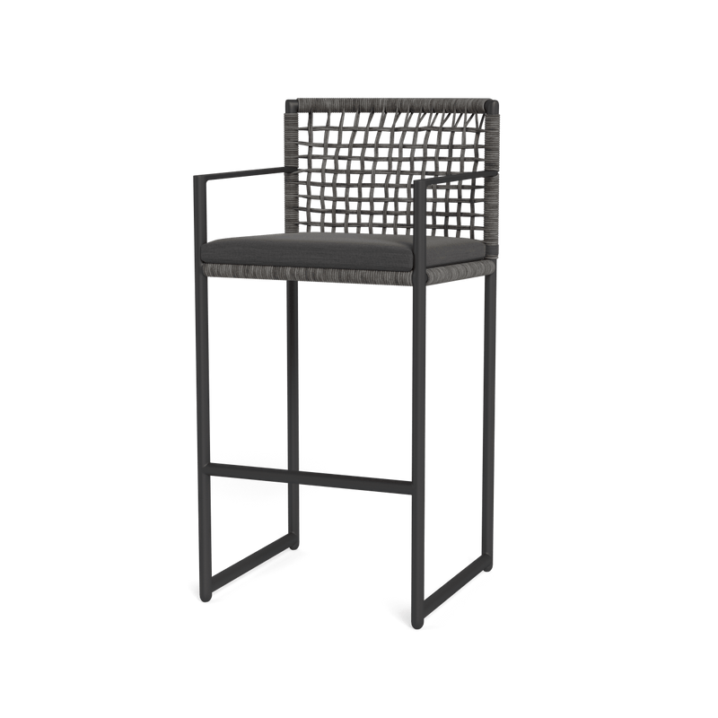 Loop Bar Stool | Aluminum Asteroid, Panama Grafito, Wicker Grey