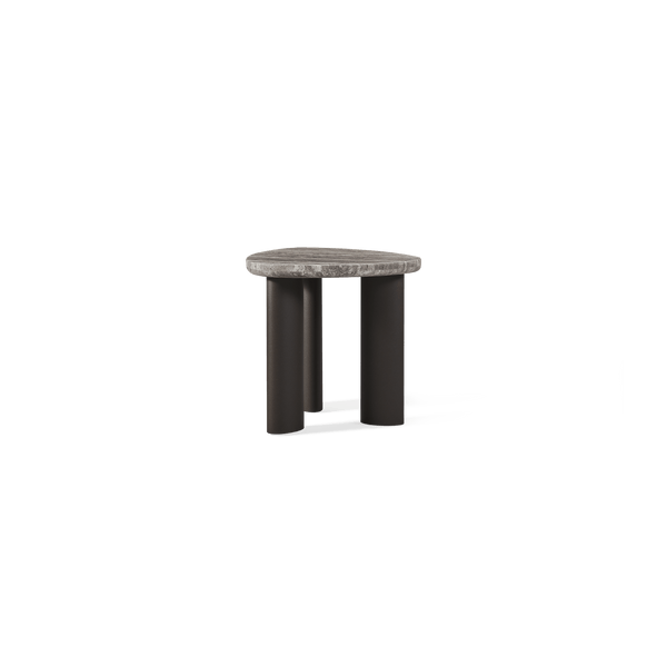 Newport Aluminum Side Table | Aluminum Bronze, Travertine Dark Grey,