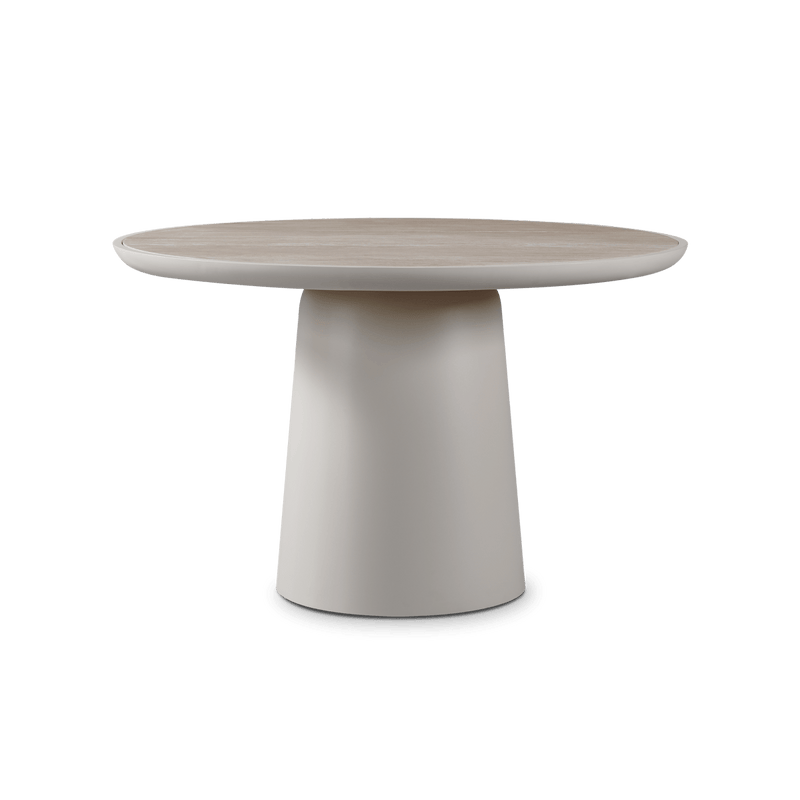 Nova Aluminum Round Dining Table 48" | Aluminum Bone Travertine Natural