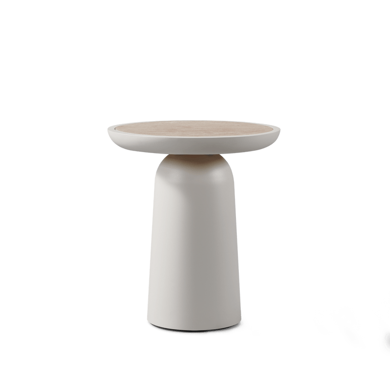 Nova Aluminum Round Side Table | Aluminum Bone Travertine Natural