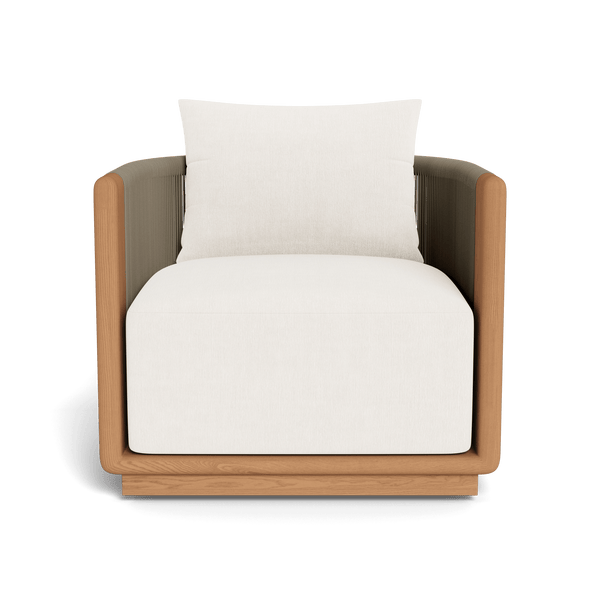 Palm Beach Teak Swivel Lounge Chair | Teak Natural, Altona Snow, Rope Stone