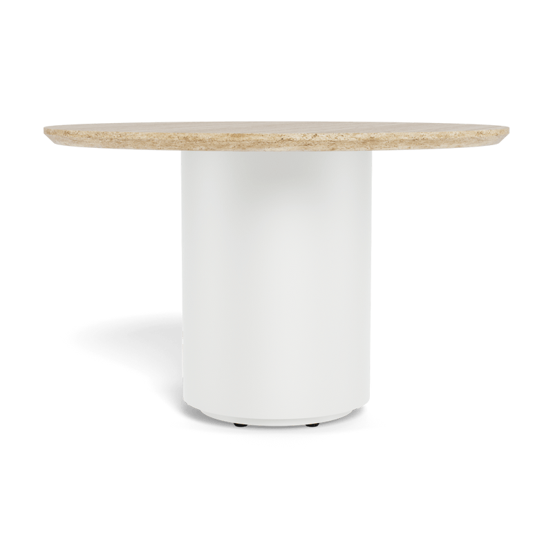 Santorini Outdoor Stone Round Dining Table 48" | Aluminum White, Travertine Natural,