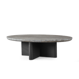 Victoria Oval Stone Coffee Table | Aluminum Asteroid, Travertine Dark Grey,