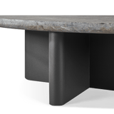 Victoria Oval Stone Coffee Table | Aluminum Asteroid, Travertine Dark Grey,