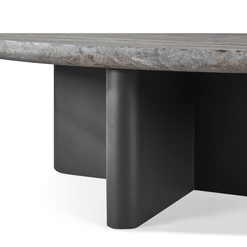 Victoria Oval Stone Coffee Table | Aluminum Asteroid, Travertine Dark Grey,