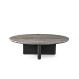 Victoria Oval Stone Coffee Table | Aluminum Asteroid, Travertine Dark Grey,