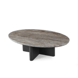 Victoria Oval Stone Coffee Table | Aluminum Asteroid, Travertine Dark Grey,