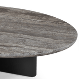 Victoria Oval Stone Coffee Table | Aluminum Asteroid, Travertine Dark Grey,