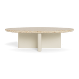 Victoria Oval Stone Coffee Table | Aluminum Bone, Travertine Natural,