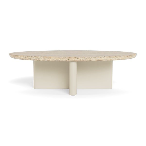 Victoria Oval Stone Coffee Table | Aluminum Bone, Travertine Natural,