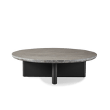 Victoria Round Stone Coffee Table | Aluminum Asteroid, Travertine Dark Grey,