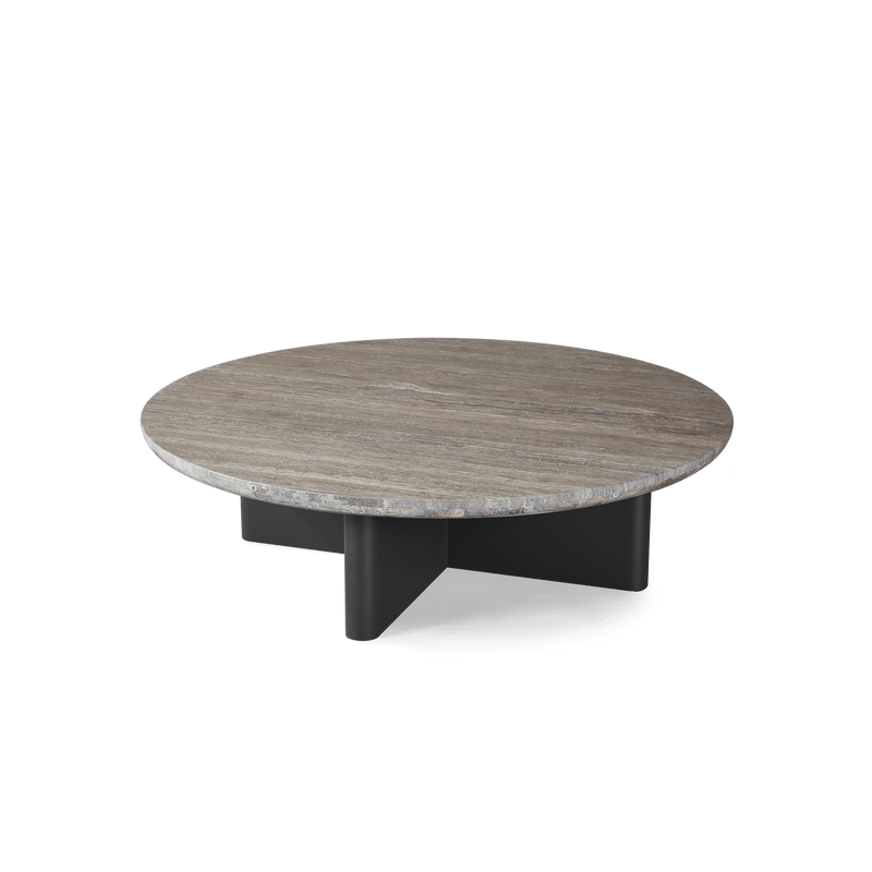 Victoria Round Stone Coffee Table | Aluminum Asteroid, Travertine Dark Grey,