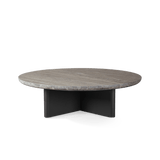 Victoria Round Stone Coffee Table | Aluminum Asteroid, Travertine Dark Grey,