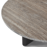 Victoria Round Stone Coffee Table | Aluminum Asteroid, Travertine Dark Grey,