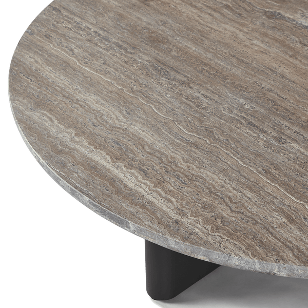 Victoria Round Stone Coffee Table | Aluminum Asteroid, Travertine Dark Grey,