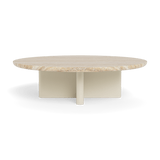 Victoria Round Stone Coffee Table | Aluminum Bone, Travertine Natural,