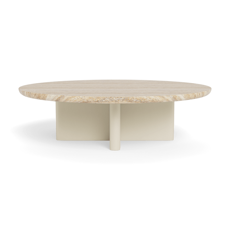 Victoria Round Stone Coffee Table | Aluminum Bone, Travertine Natural,