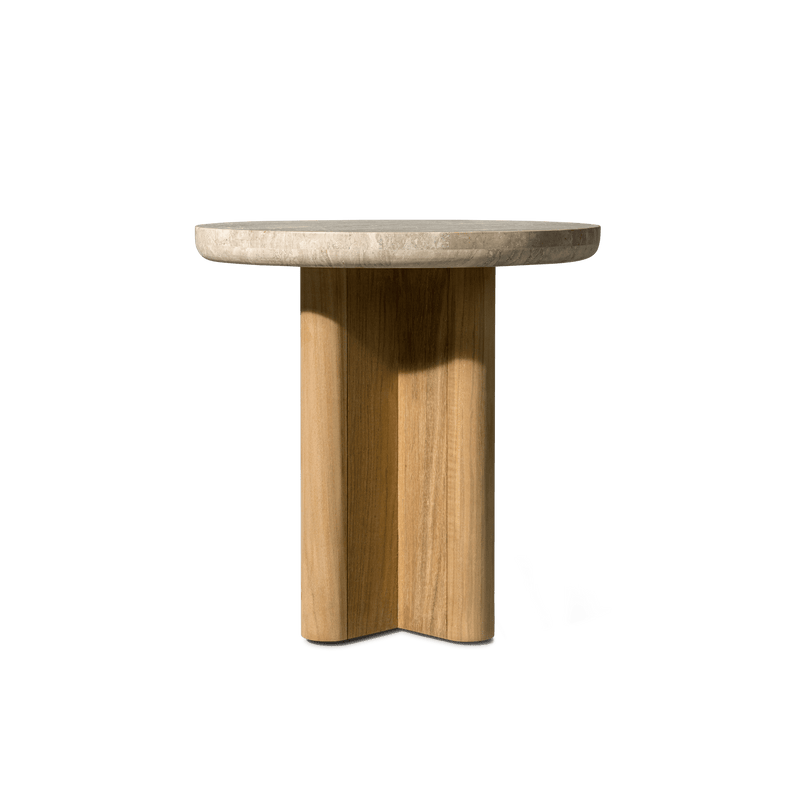 Victoria Teak Side Table | Teak Natural, Travertine Cream,