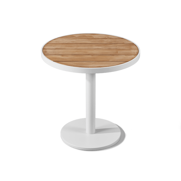 Vienna 30" Round Bistro Table | Aluminum White, Teak Natural,