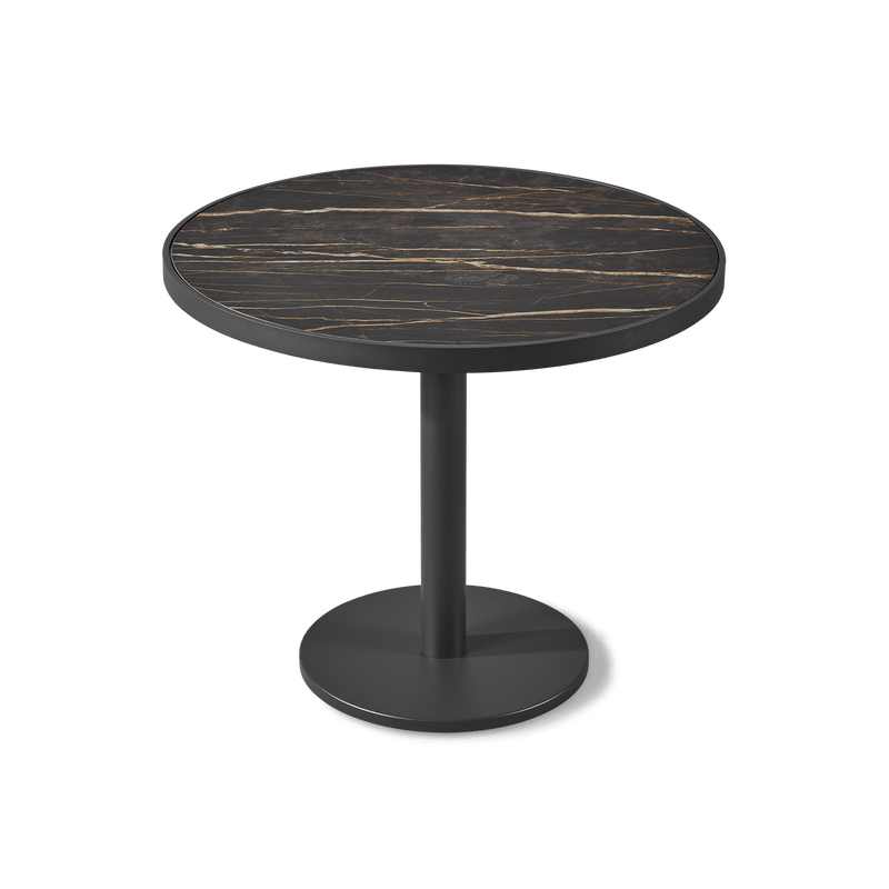 Vienna 36" Round Bistro Table | Aluminum Asteroid, Laminam Noir,