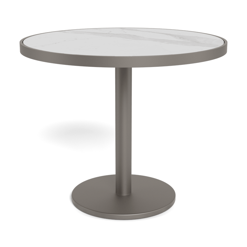 Vienna 36" Round Bistro Table | Aluminum Taupe, Laminam Bianco,